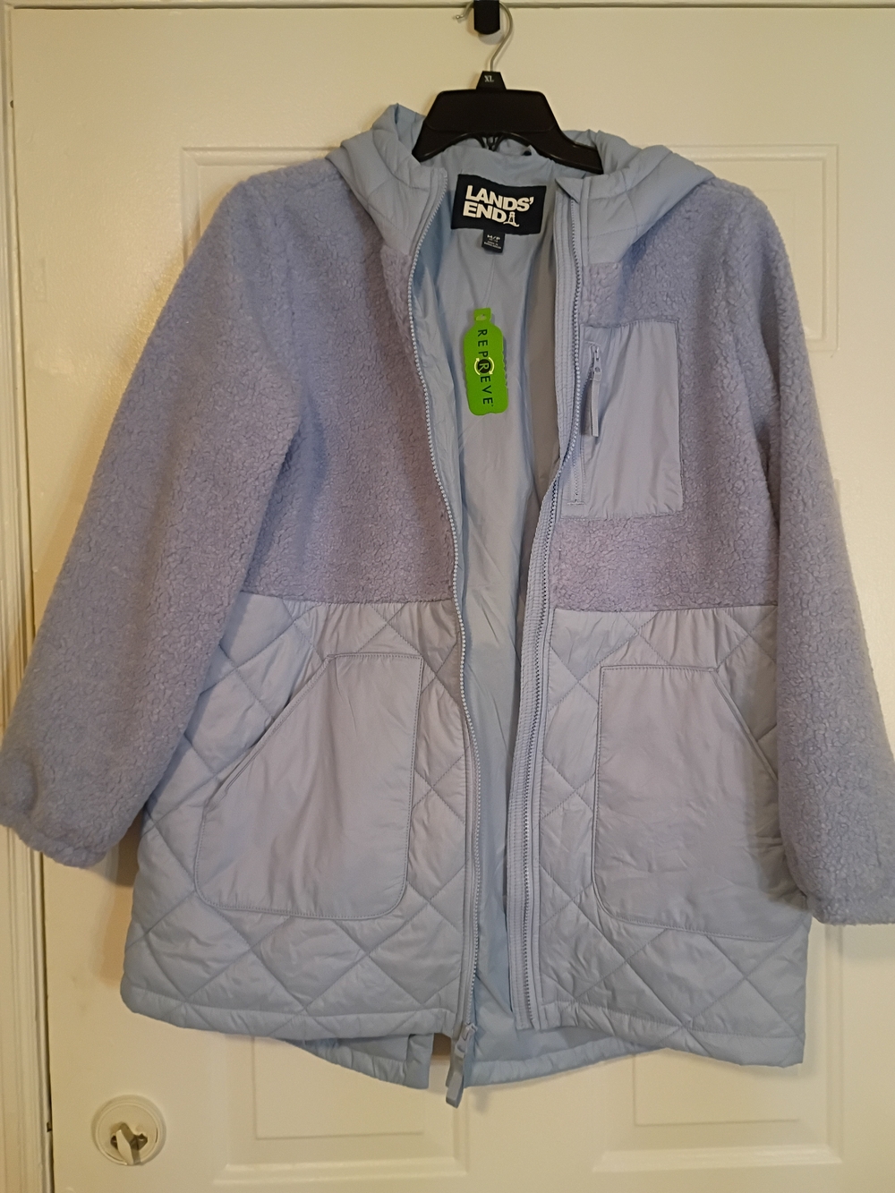 Lands' End Light Blue Quilted & Sherpa Hooded Jacket
